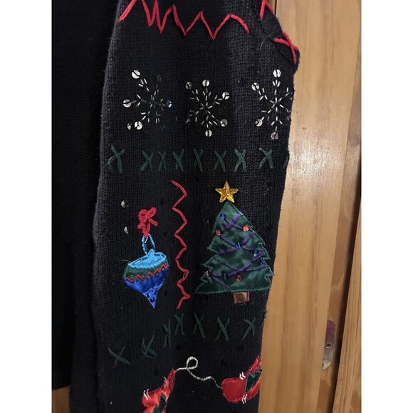 Vtg KMART BASIC EDITIONS Holiday Ugly Christmas Sweater Vest 1X Sequins Tree - Picture 3 of 8